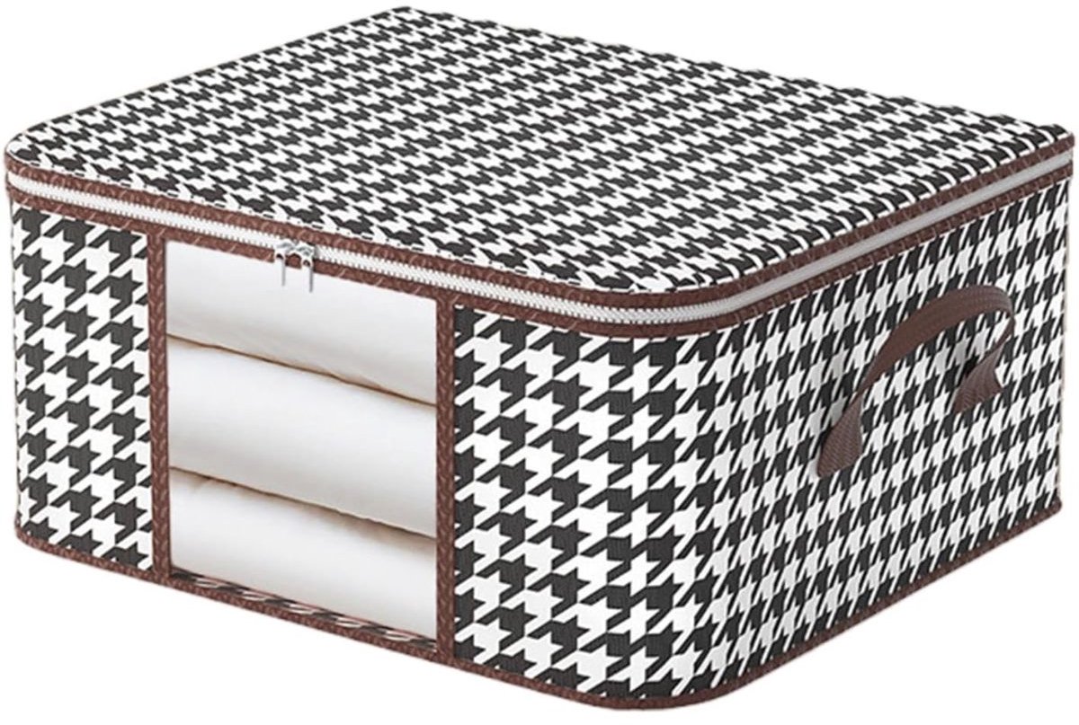 Opbergzak voor Kleding & Beddengoed – Stofdicht, Opvouwbaar en Ruim – 55x35x25 cm – Zwarte ruit – Organiseer Dekbedden, Kleding en Seizoensartikelen