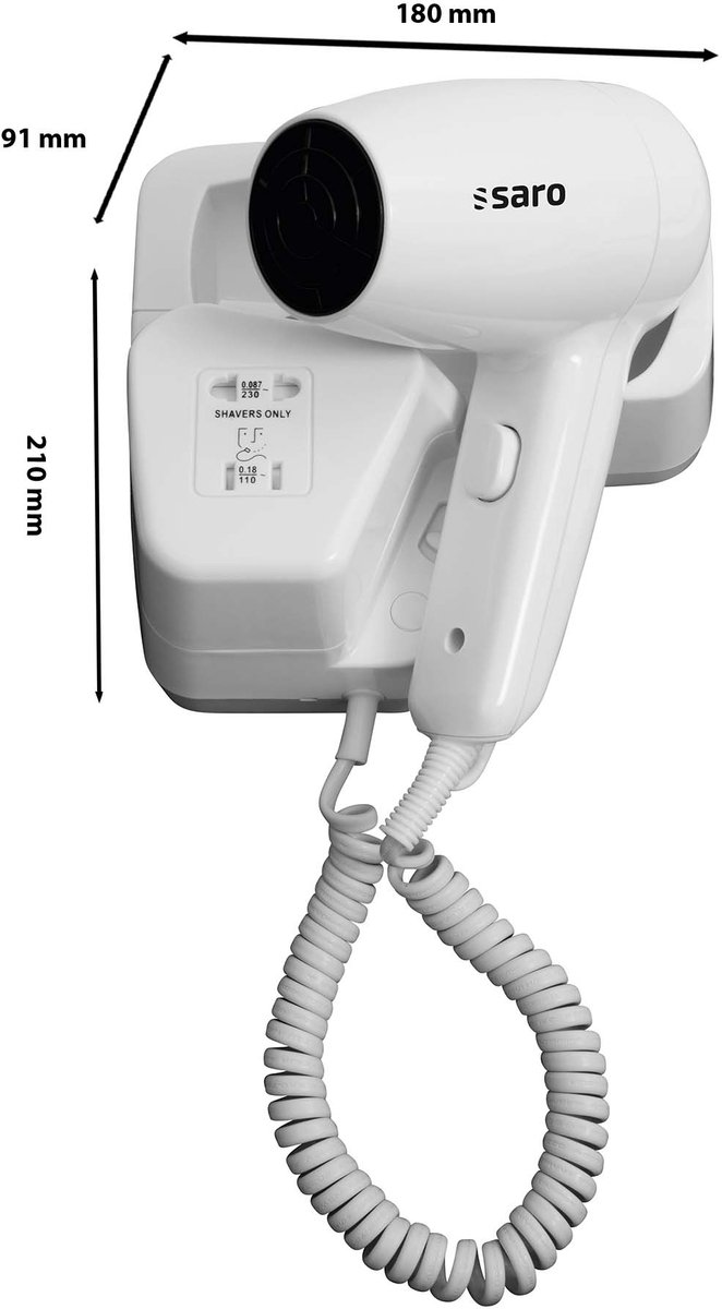 SARO Haardroger JOSHUA Wandmodel 2 Warmtestanden 1,2 kW Voor Hotels & Wellness