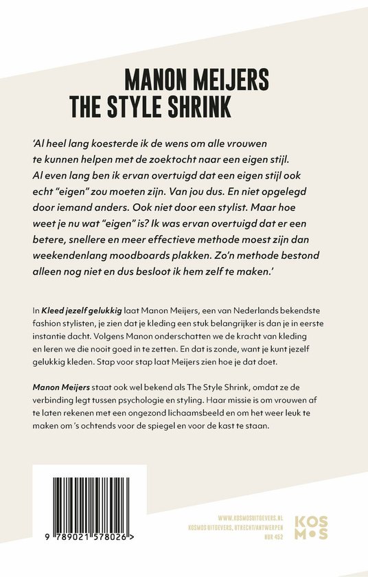 Achterkant van het boek 'Kleed jezelf gelukkig' van Manon Meijers.
