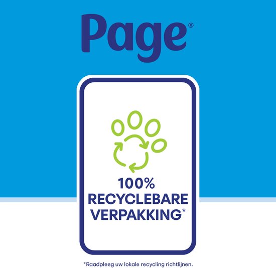 Page logo met 100% recyclebare verpakking icoon.