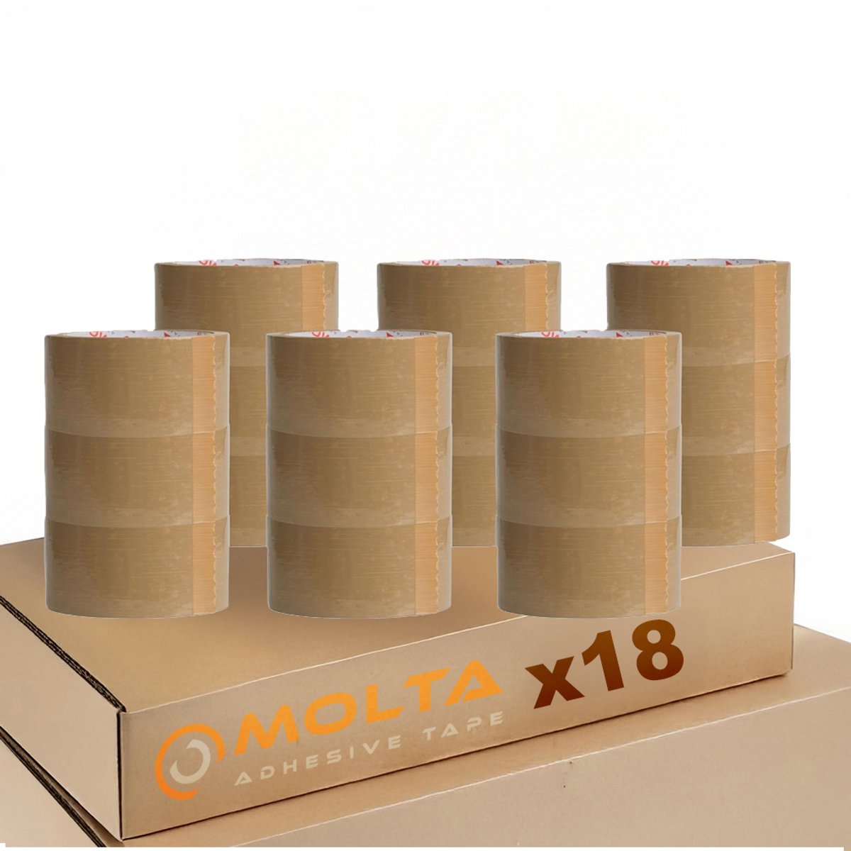 MOLTA | SOLVENTA PLUS BRUINE pakkettape 48 mm x 55 m | Pakketplakband | Kartontape | Verpakkingstape voor pakketten en dozen - 18 Rollen | NATURAL RUBBER