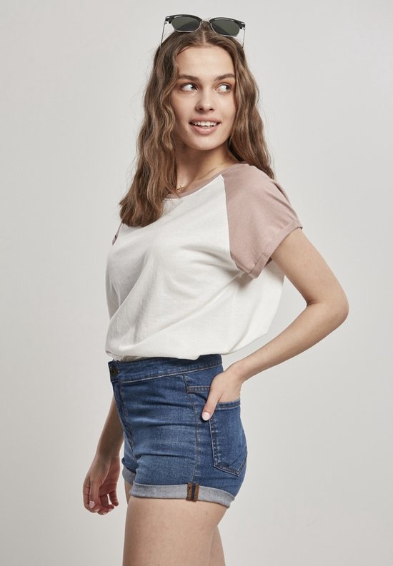 Urban Classics Tshirt Femme -2XL- Contraste Raglan Crème/Rose