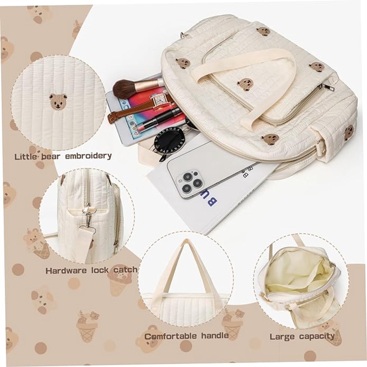 Luiertas Rugzak met grote capaciteit - 35x10x28cm Babytas - Draagbare en lichtgewicht luiertas - met handvat en schouderband - Perfect voor reizen en uitstapjes - Lichtgeel – foto 3