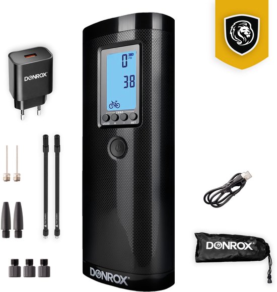 Donrox Ride F511 – Mini Compressor | Elektrische Fietspomp & Bandenpomp – Bundel met Oplader & Reserve Onderdelen – Premium