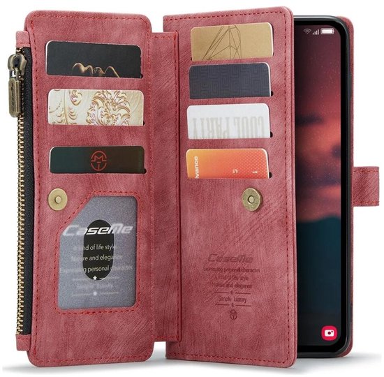 CaseMe C30 Hoesje Geschikt voor Samsung Galaxy A54 | Wallet Zipper Book Case met Pasjeshouder | Beschermhoes met Portemonnee | Rood