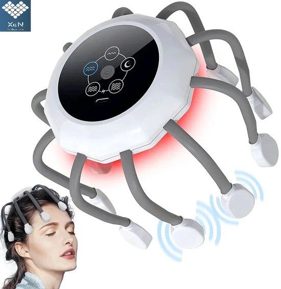 Foto:  elektrische hoofdhuidmassager met roodlichttherapie oplaadbare vibrerende octopus massager tegen stress hoofdpijn 