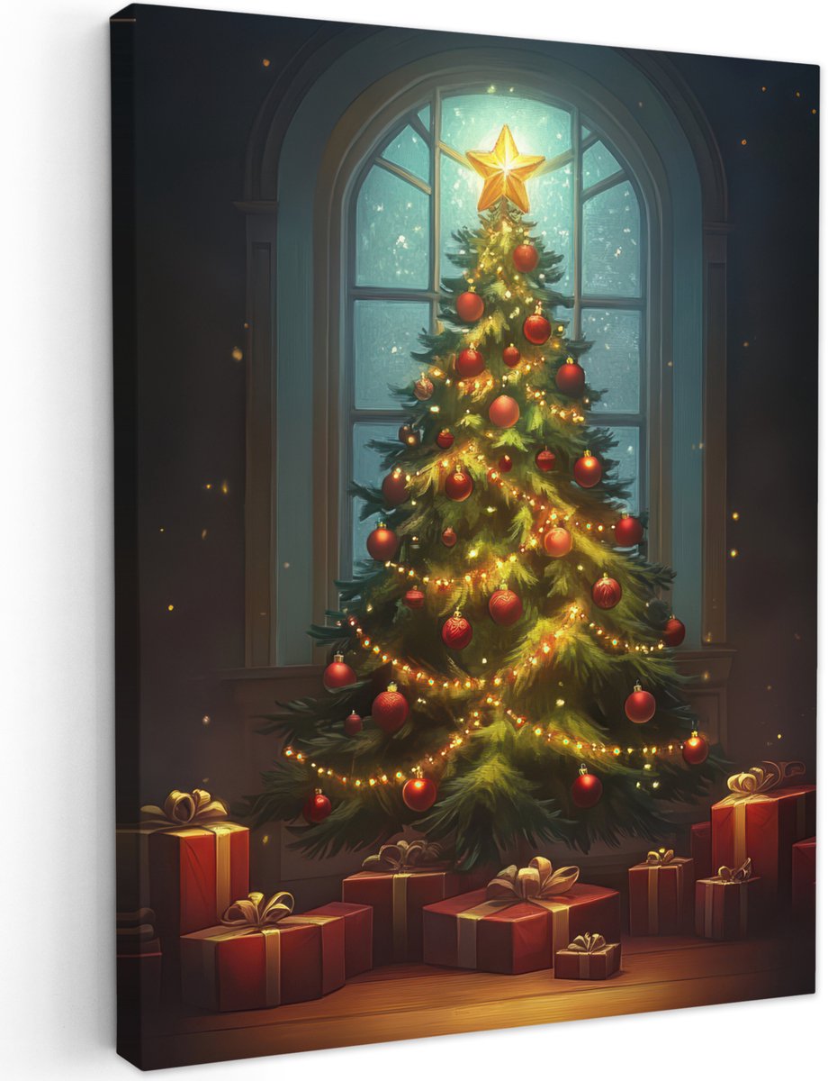 Tuinschilderij voor buiten 70x100 cm - Tuindecoratie Kerstboom - Cadeau - Kerst - Winter - Tuinposter op canvas - Tuin muurdecoratie - Buitenschilderij decoratie - Schutting wanddecoratie - Buitencanvas - Kerstversiering - Christmas tree decorations