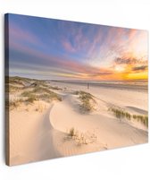 Tuinschilderij voor buiten 100x70 cm - Tuindecoratie Duinen - Strand - Zonsondergang - Natuur - Zomer - Tuinposter op canvas - Tuin muurdecoratie - Buitenschilderij decoratie - Schutting wanddecoratie - Buitencanvas