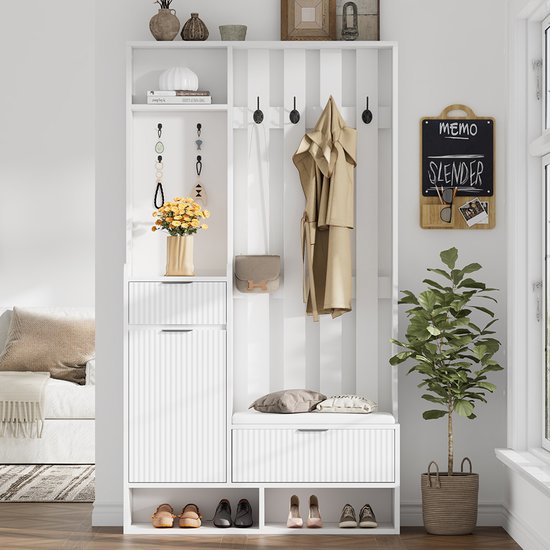 HOMCOM 3-delige garderobeset, schoenenkast, wandspiegel, garderobe, hal