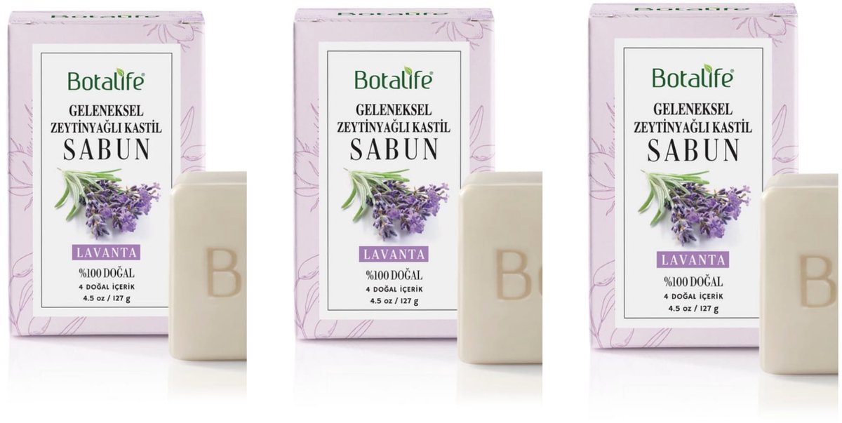 Botalife - Lavendelzeep - Natuurlijke Zeep - %100 Puur - Traditionele Olijfolie Castille Zeep - Geleneksel Zeytinyağlı Kastil Sabun