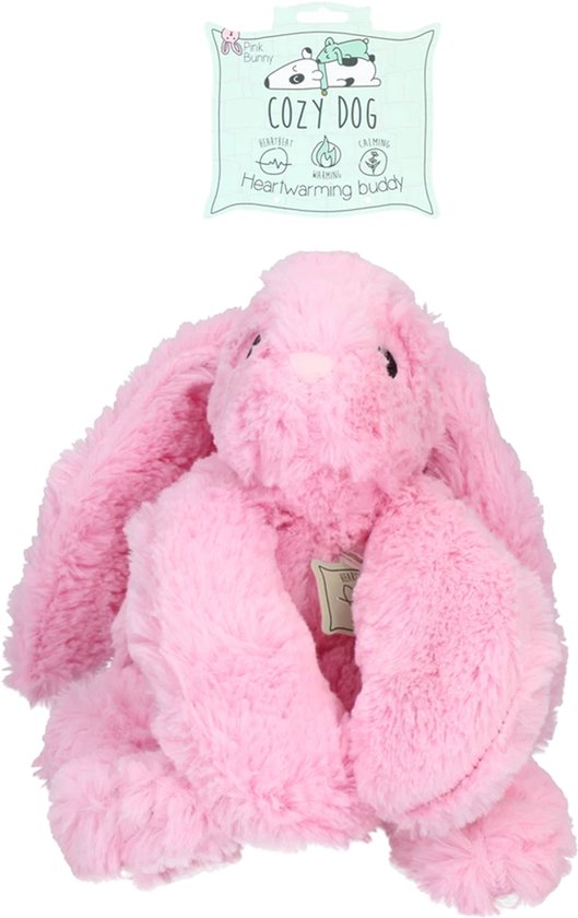 Cozy Dog Bunny Hondenknuffel – knuffel hond met hartslag – vermindert verlatingsangst – biedt rust, warmte en comfort – roze – speciaal voor puppy's