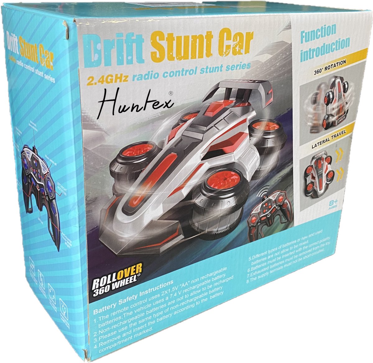 Huntex RC Stunt Car - Transformeerbare Drift Auto 360° + Pionnen & Extra Batterijen | Snelheidsmonster voor Kinderen 8-16 Jaar - Rood — afbeelding 3