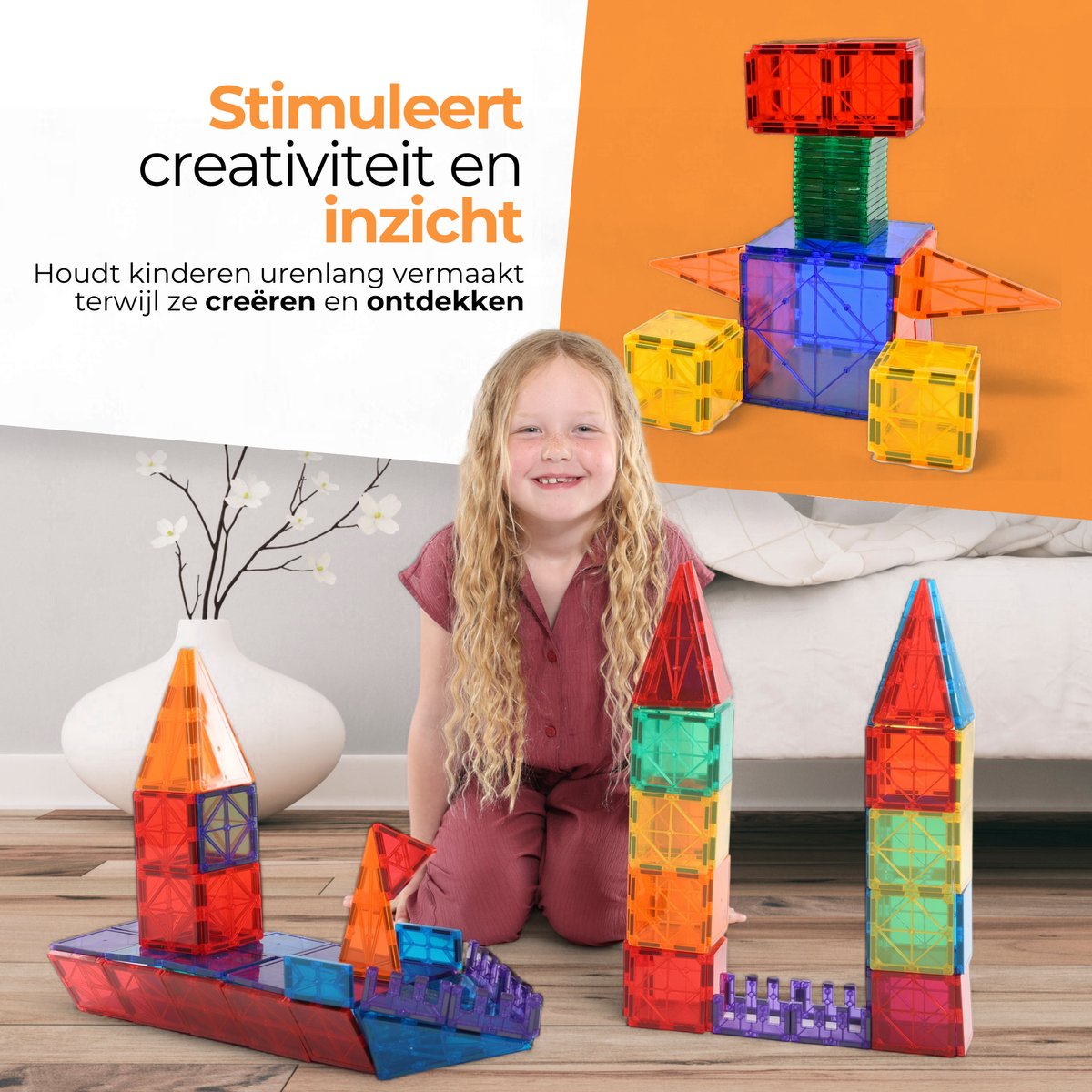 Magna Minds - Magnetic Tiles- Magnetisch Speelgoed – 120 stuks - Constructie speelgoed - Magnetische tegels - Montessori speelgoed - Magnetic toys - Magnetische bouwstenen - Speelgoed Kinderen — afbeelding 5