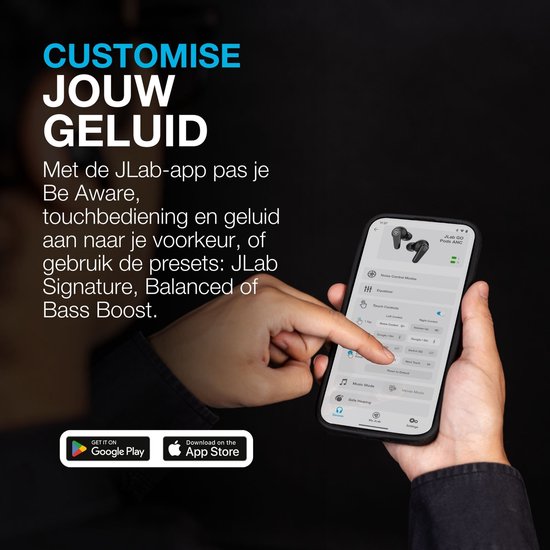 JLab Go Pods ANC Draadloze Oordopjes Met Noise Cancelling - Oortjes Draadloos Bluetooth - 26 uur Batterijduur - Hybrid ANC - Equalizer EQ4 App - Multipoint - Fast Charging Case - Zwart