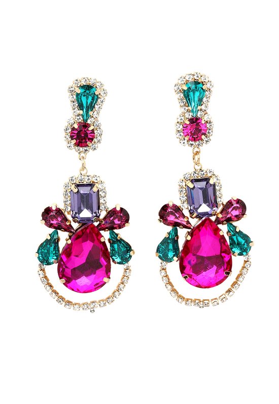 AVANT-GARDE PARIS Boucles d'oreilles pendantes Elegant en Crystal - Multi 8,3 cm x 3,4 cm - 1 pièce - Couleur dorée avec longues chaînes