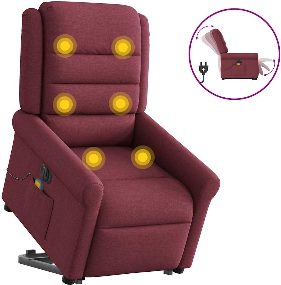 vidaXL Sta-op-massagestoel - elektrisch - verstelbaar - stof - wijnrood