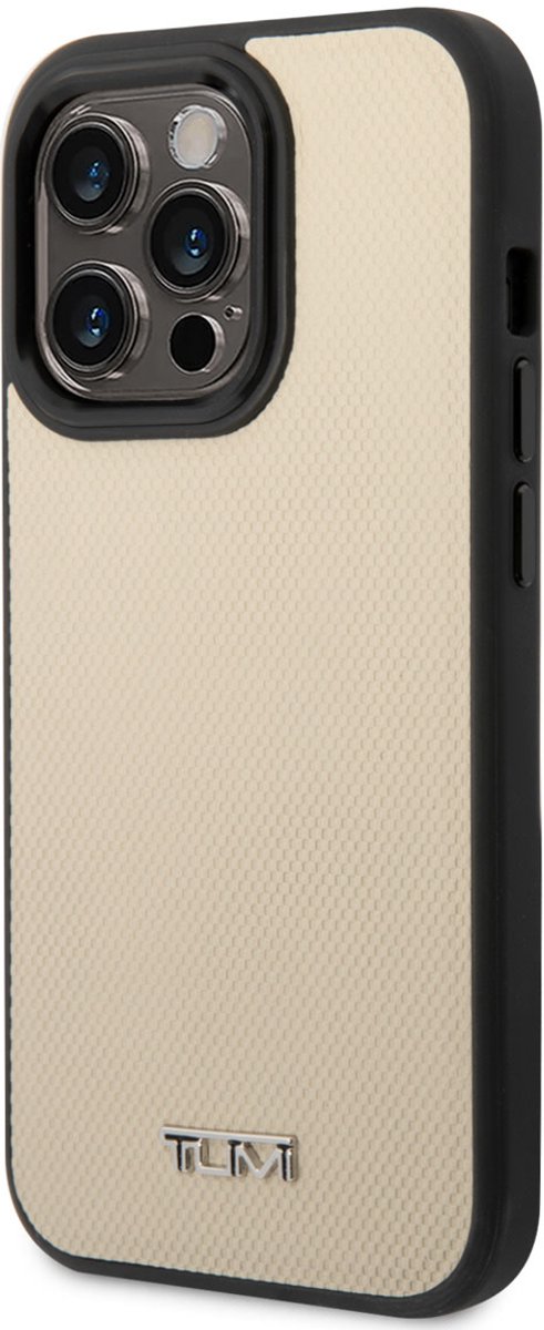 Tumi Back cover - iPhone 14 Pro - Beige - Magsafe - Leer - Geëmbossed Ballistic Pattern