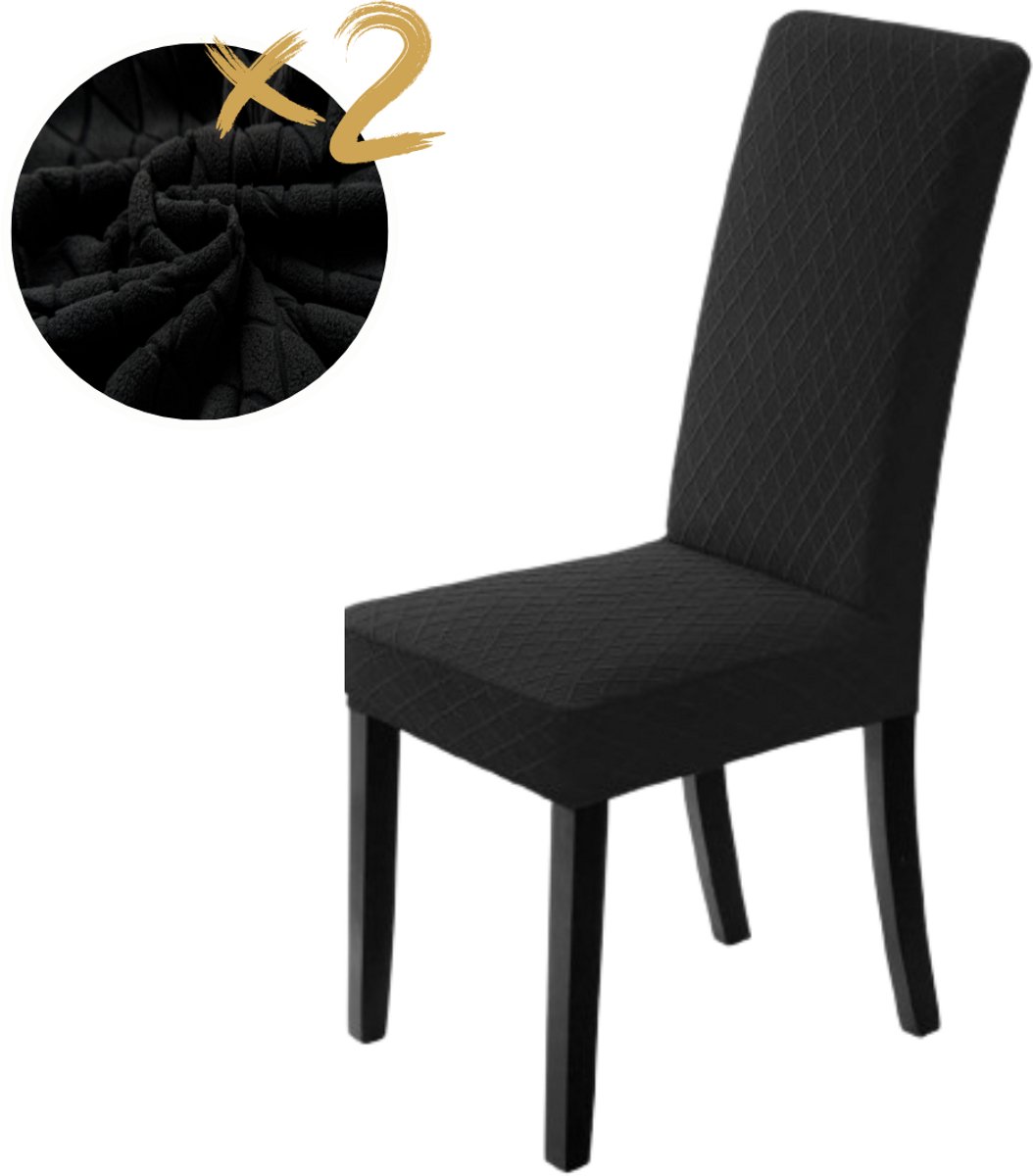 Home2go Stoelhoes - Eetkamer Stoelhoezen - Zetelhoes - Stoelbeschermer - Stoelhoezen Stretch - Zwart Met Patroon - 2 stuks - Inclusief stoelviltjes