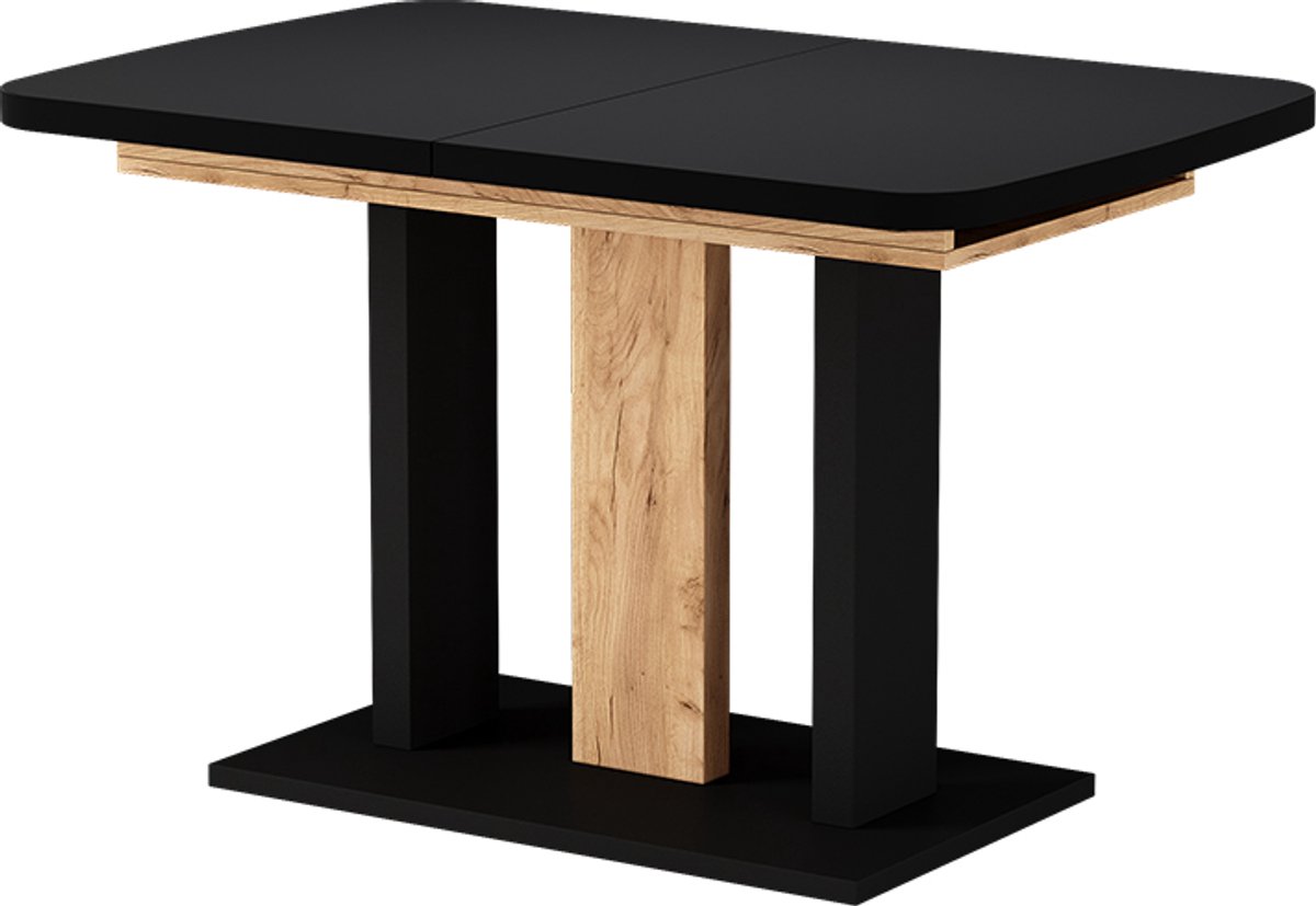 Vicco Eettafel Fenaro, Zwart/Goudkleurig Eiken, 120-160 x 80 cm 2 delen