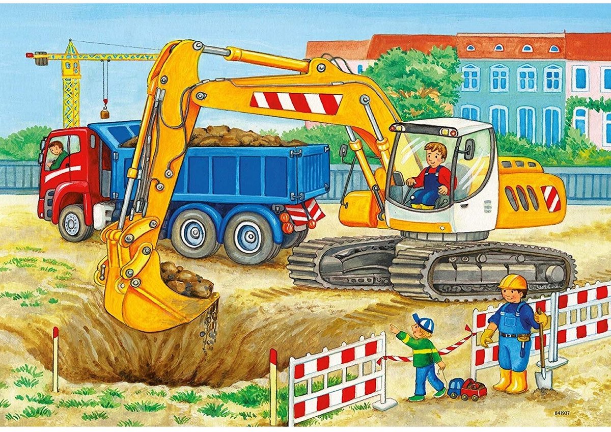 Ravensburger puzzel Op de bouwplaats en boerderij - 2x12 stukjes - kinderpuzzel