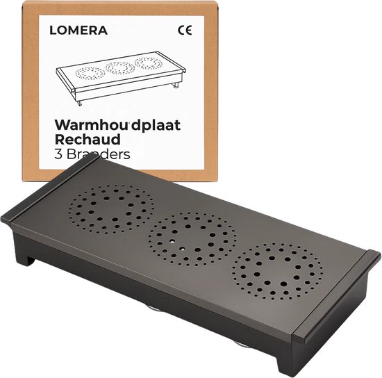 Lomera Warmhoudplaat - Rechaud - 3 Branders - Waxinelichtjes - Voedselverwarmer - Bordverwarmer - Non-Stick Coating - Aluminium Rooster - Roestvrijstaal Basis - Zwart - Gelijkmatige Verwarming - Afneembaar Rooster - Handvaten - Kaarsjesdover — afbeelding 5