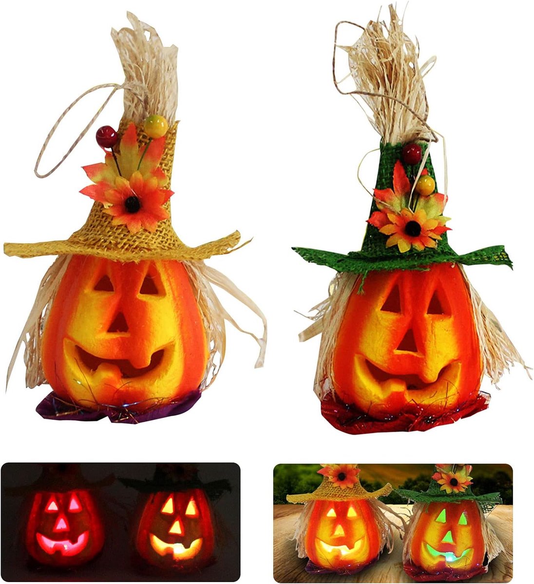 Herfst Decoratie-Sfeerlamp - Lampen - 2 Stuks Pompoenlantaarn Van Halloween - Schuim - Pom
