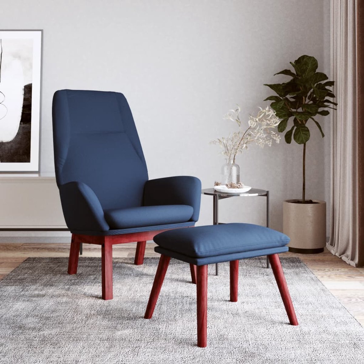 vidaXL Relaxstoel - met - voetenbank - stof - blauw