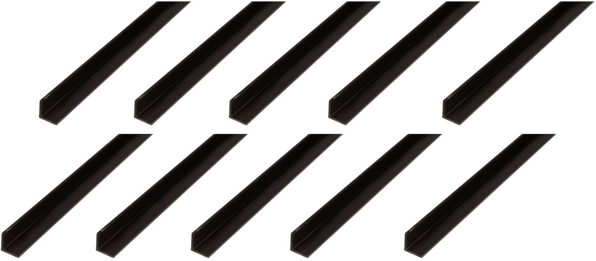 Alberts 10 x hoekprofiel, PVC, zwart, 20 x 20 x 1 mm, lengte 1 m