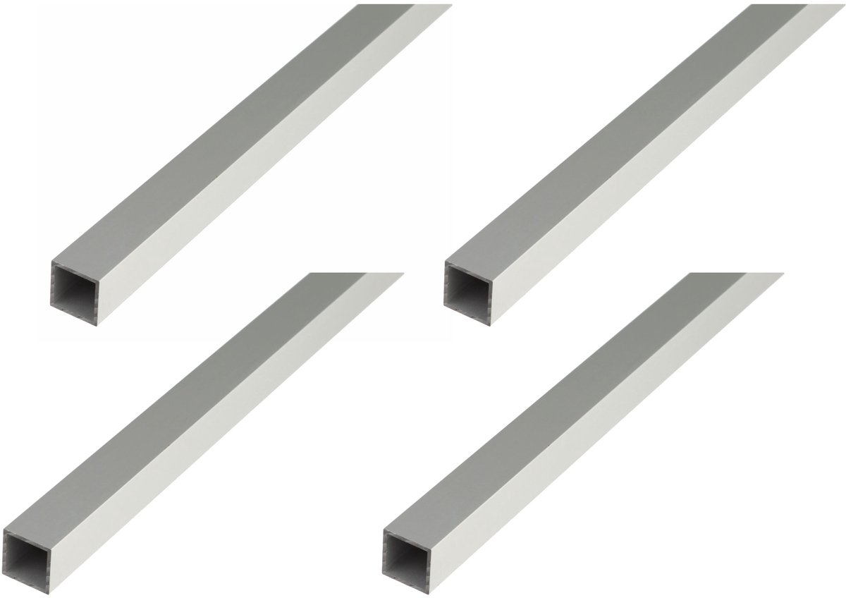 Alberts 4 x vierkante buis, Aluminium, 15 x 15 x 1 mm, lengte 2 m, zilverkleurig geanodiseerd