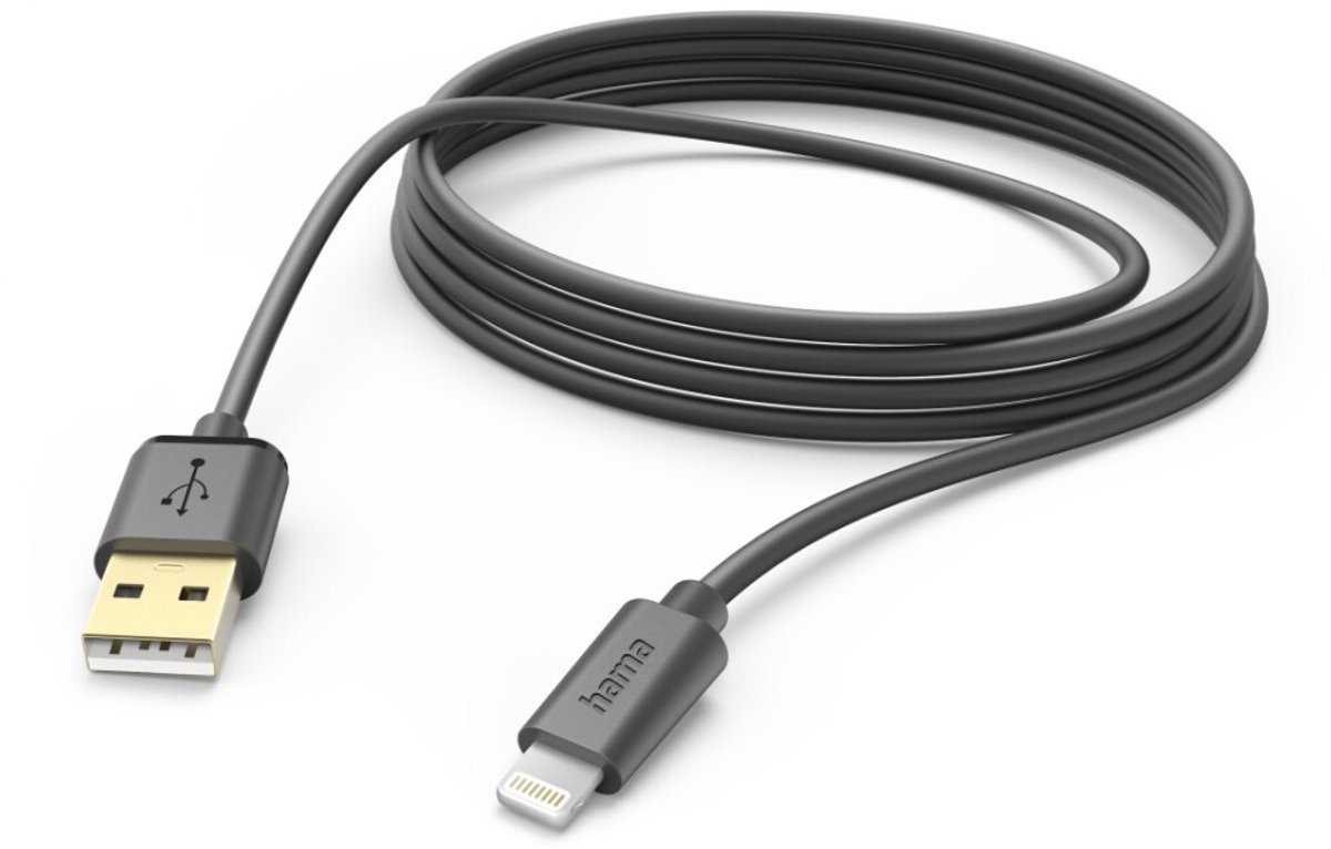 Hama USB-laadkabel - USB-A naar lightning - USB naar Apple Lightning - 3,0 meter - Geschikt voor Smartphone en Tablet - Zwart