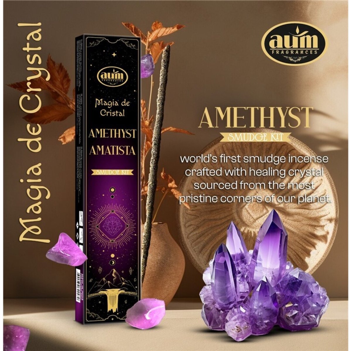 2 pakketen Handgemaakte wierook sticks met AMETHIST edelsteen gratis - Rust - Wijsheid 20gr
