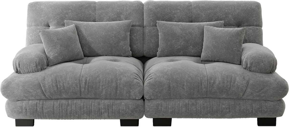 in& out door furniture Cloud Ecksofa voor woonkamer, Chenille hoekbank met 2 lendenkussens en 2 decoratieve kussens, massief houten frame, Chenille grijs