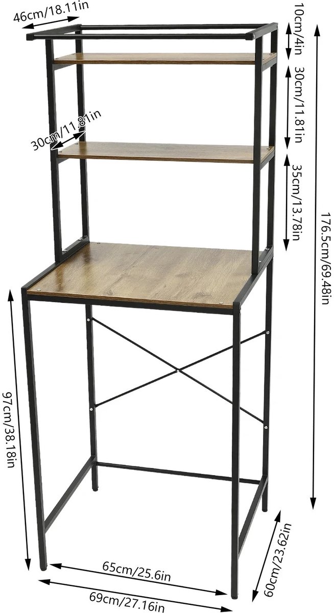 Badkamer Opbergrek – Wasmachine & Droger Rek – 3-Laags Vrijstaand Opbergmeubel – Ruimtebesparende Badkamer Organizer – 69x60x176,5 cm