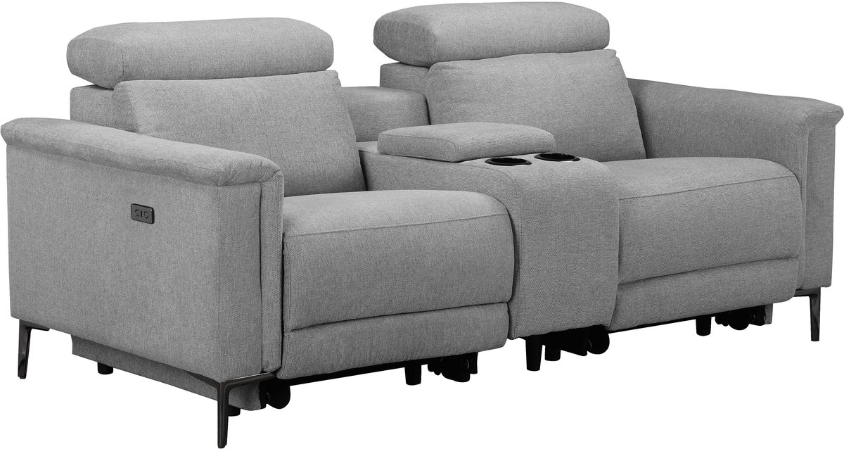 Notio Living Lund - Dubbele relaxfauteuil met elektrische functie in stof lichtgrijs (97 x 194 x 100 cm)