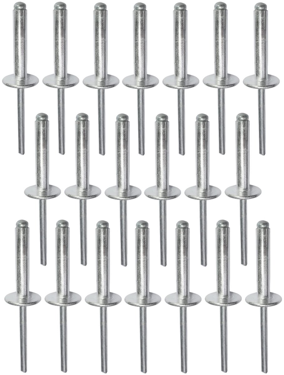 C48174 - Set van 20 blinde klinknagels Ã˜ 5 x 25 mm met brede kop 14 mm - DIN 7337 C - Aluminium/staal