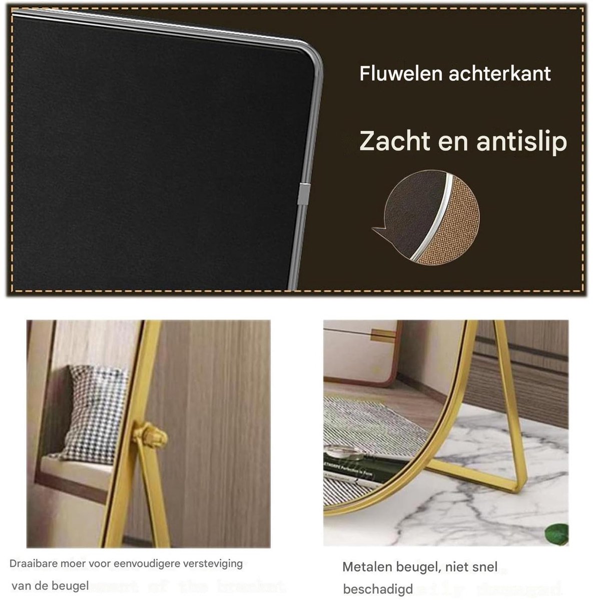 Ynkkvre-Make-up Spiegel – 360° Draaibaar – Gouden Roestvrijstalen Frame – HD Spiegel – Draagbaar en Stijlvol