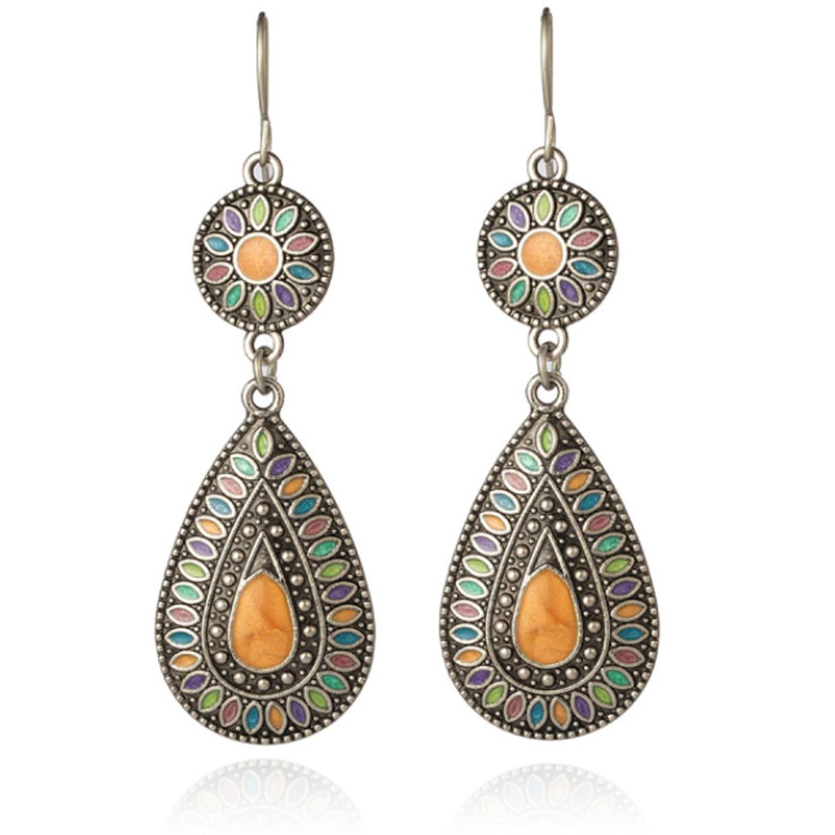 Druppelvorm Bohemian oorbellen hangers multicolor oranje steen