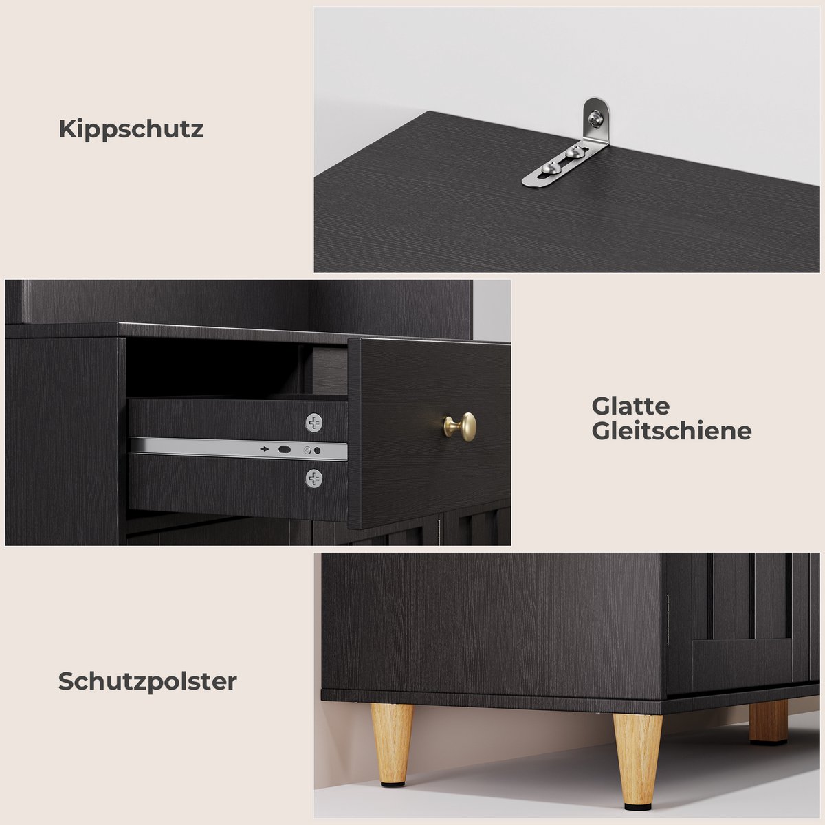 Xbro Keukenkast – Slim ontwerp met 3 lade en 6 deuren, verstelbare planken en te combineren met andere keukenkasten – Keuken Opbergkast – keuken & woonkamer – 100×30×180 cm – Zwart — cadeau in Cadeau-ideeën - foto 3
