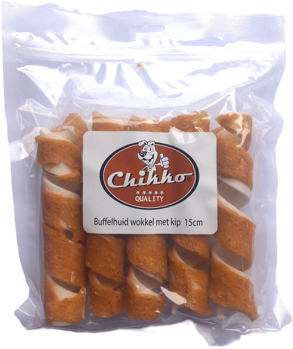 Chikko Quality - Buffelhuidwokkels met Kip - Hondensnack - 5 st. à 15cm