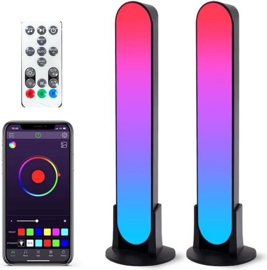 Lichtendirect - Smart Light Bar – RGB LED -Tafellamp- sfeerlamp – 2 stuks - TV verlichting – App & afstandsbediening – USB- Bureaulamp