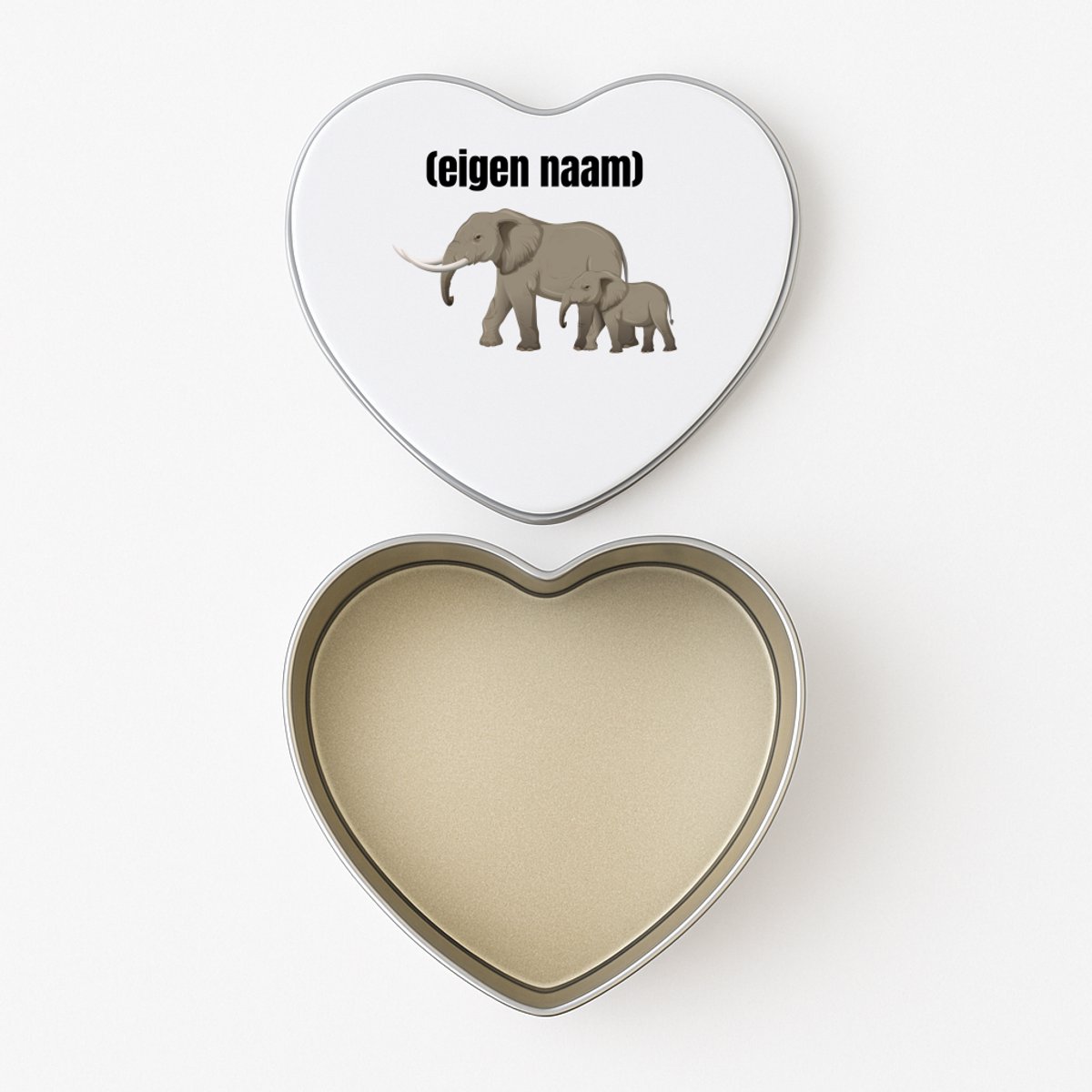 Hacebo® - olifant en kleine met eigen naam koektrommel hart - dieren liefhebber - koekblik – koektrommels – bewaarblik - snoeptrommel - iemand die houdt van olifanten - verjaardag - cadeau - kado - geschenk - koek trommel - 15 x 15 CM
