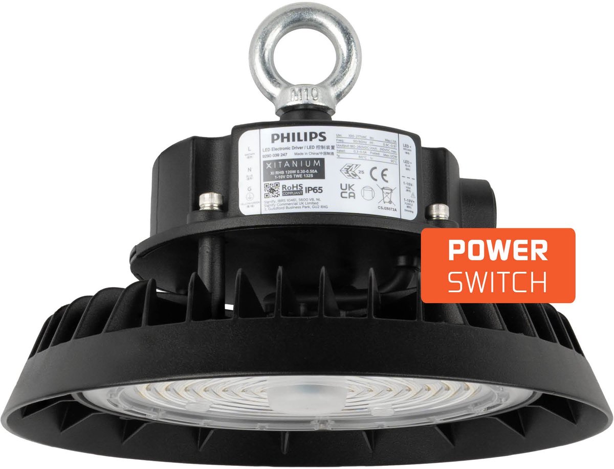 Ledvion - LED High Bay 100W Dimbaar & Power Switch - 4000K - 185lm/W - IP65