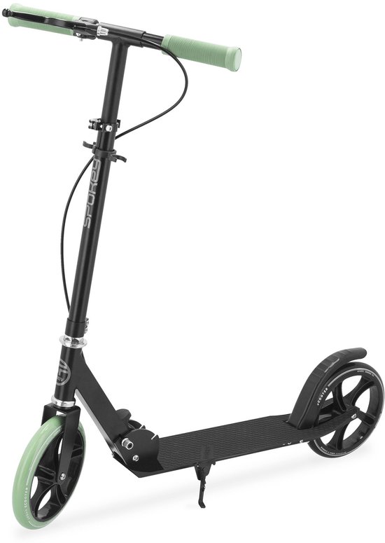 Spokey AYAS Step - Zwart / Groen - Aluminium - 200mm wielen - Vouwmechanisme - Voetrem - Maximaal 100 kg - Gewicht 3,6 kg - Verstelbare stuurhoogte
