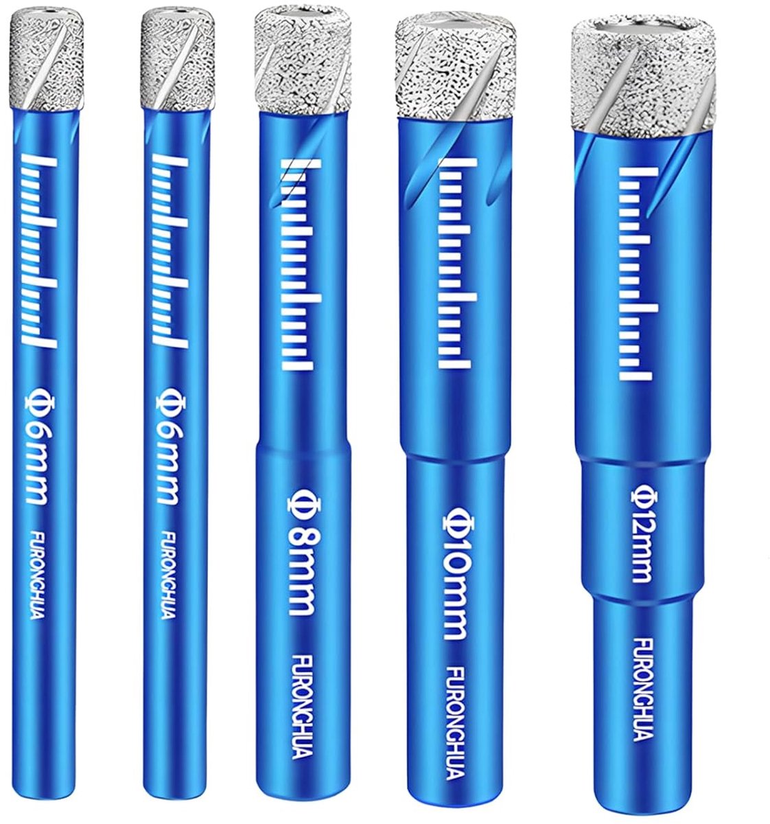 OUYLAF boorset - Diamantboor - tegelboor - diamantboren set -tegelboor set - diamantboor 6 mm - ø6,6,8,10,12 mm- 5 delig