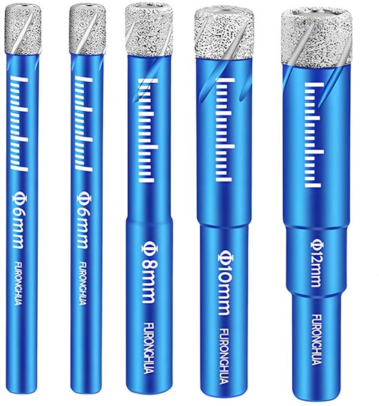 OUYLAF boorset - Diamantboor - tegelboor - diamantboren set -tegelboor set - diamantboor 6 mm - ø6,6,8,10,12 mm- 5 delig