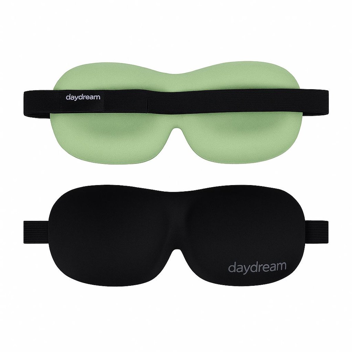 Daydream® 3D Slaapmasker Aloe Vera – 24 × 9 cm – Ergonomisch & Lichtdicht – Met Verstelbare Band – Zwart/Groen