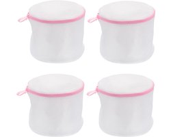 Waszakken - 4 Stuks - Wasnetten - Polyester - Bescherm je Wasgoed en Wasmachine - Waszakjes met Rits - Bh Waszak - Laundry Bag - Wasnetje - Wassorteerder - Packing Cubes - Travel Organizer - Geschikt voor het wassen van 2 bh's - 16*16cm - Roze/Wit