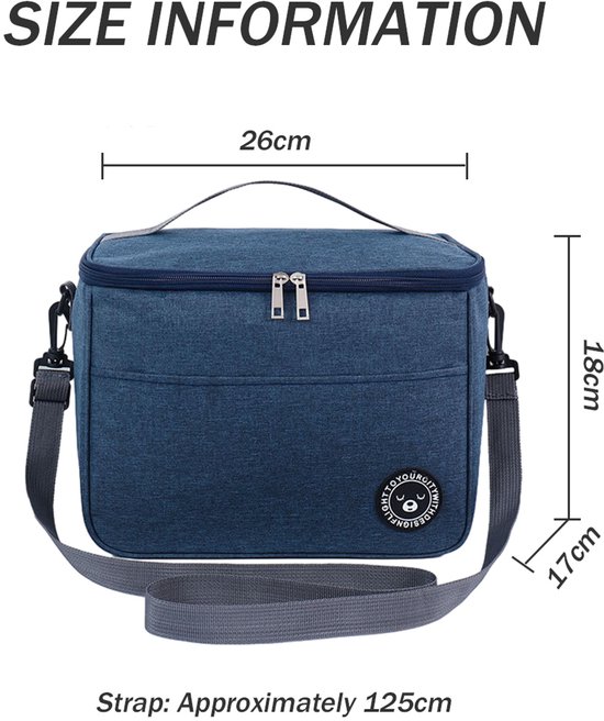EXCITAT Kleine koeltas - Lunchboxtas - Geïsoleerde lunchtas - Opvouwbaar - Lunchtas - Draagbare lunchboxtas - voor werk, reizen, kantoor, picknick - Marineblauw van EXCITAT — afbeelding 4