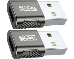 AdroitGoods 2x USB naar USB-C Adapter – 480 Mbps – Snelle Oplader & Data – USB-A Mannelijk naar USB-C Vrouwelijk