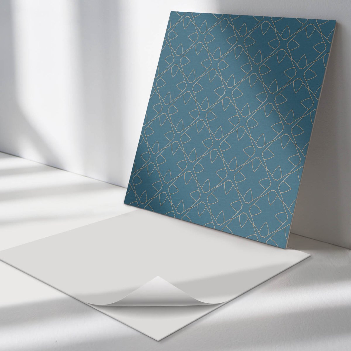 Wallfluent Vinyl Wandpaneel - Bloemenmotief in mesh Vinyl Wandbekleding - 50 cm x 50 cm - Marine PVC wandpaneel - Set van 4 - Vierkant Wandbekleding Vinyl - Patroon Wandpaneel - Zelfklevend Muurpaneel - Wandpaneel Keuken en Badkamer